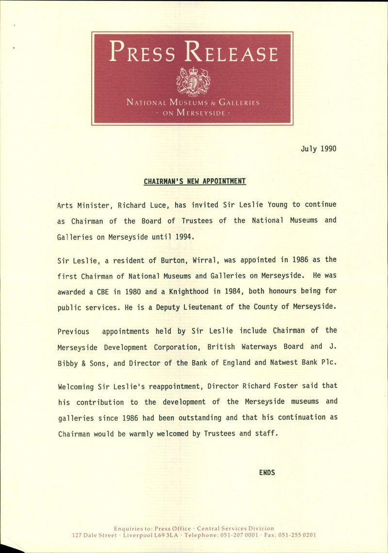 1980 SIR LESLIE YOUNG CONTINUE CHAIR RICHARD OPEN ENGLAND PRESS BRITISH - Vintage Photograph