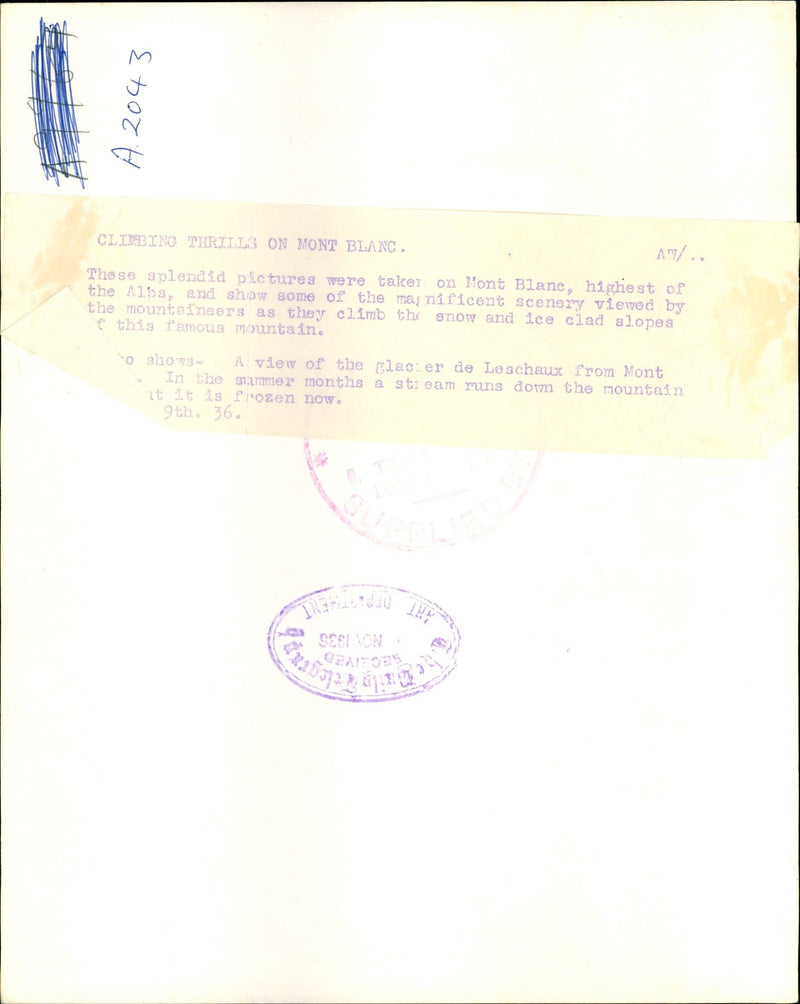 Glacier de Leschaux from Mont Blanc - Vintage Photograph