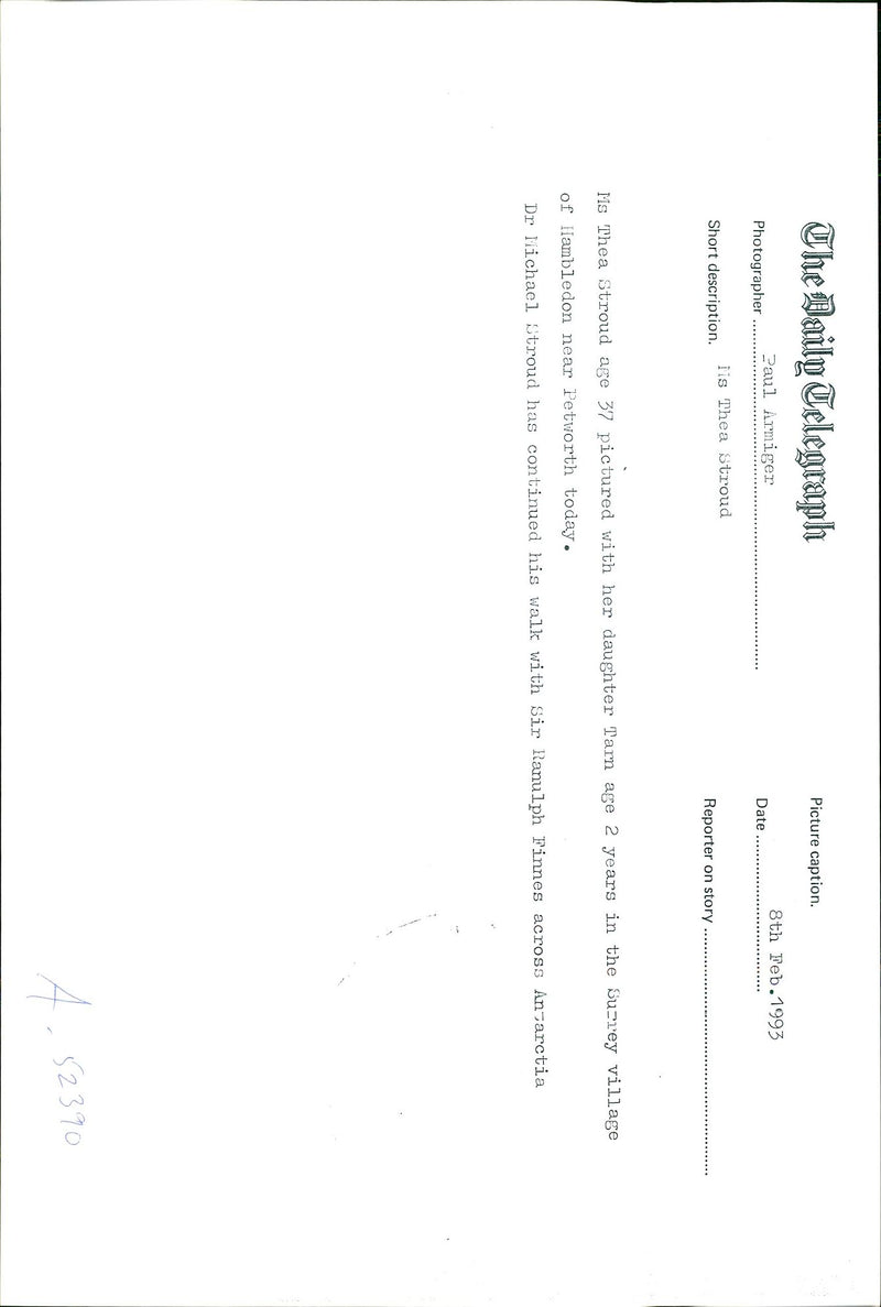 1993 MICHAEL STROUD HAS CONTINUED HIS WALK WITH SIR PAUL ARMIGER DAUGHTER - Vintage Photograph