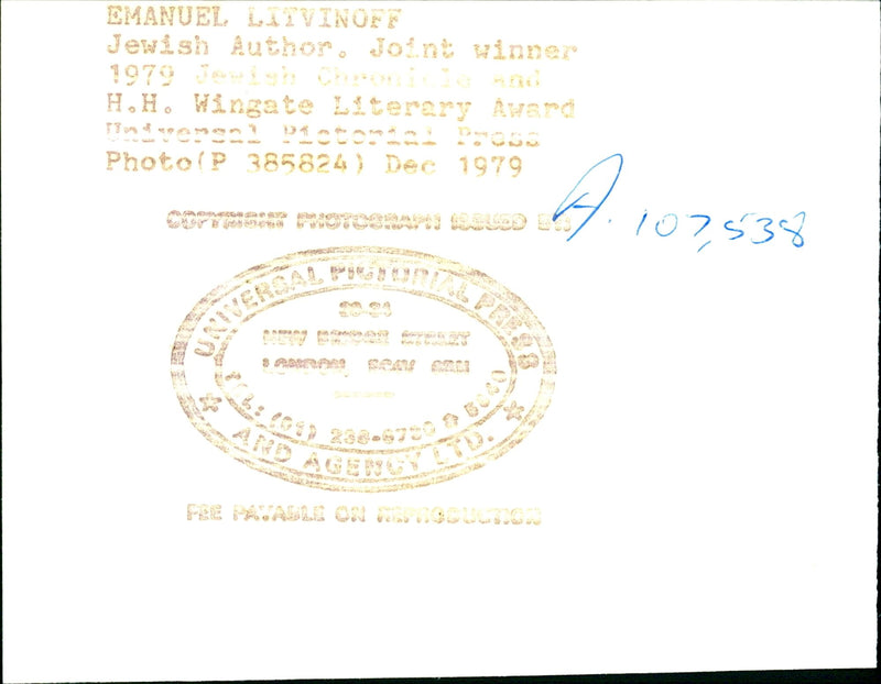 Emanuel Litvinoff - Vintage Photograph