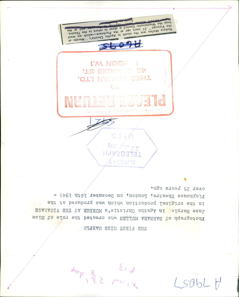 Actress Barbara Mullen as Jane Marple in 'The Murder at the Vicarage' - Vintage Photograph