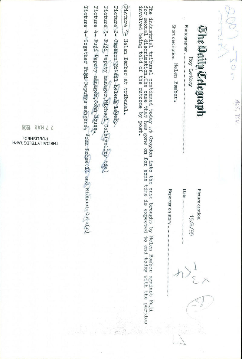 1995 THE INDUSTRIAL TRIBUNAL CONTINUE ROY LETKEY MICHAEL COLE TOGETHER JOHN - Vintage Photograph