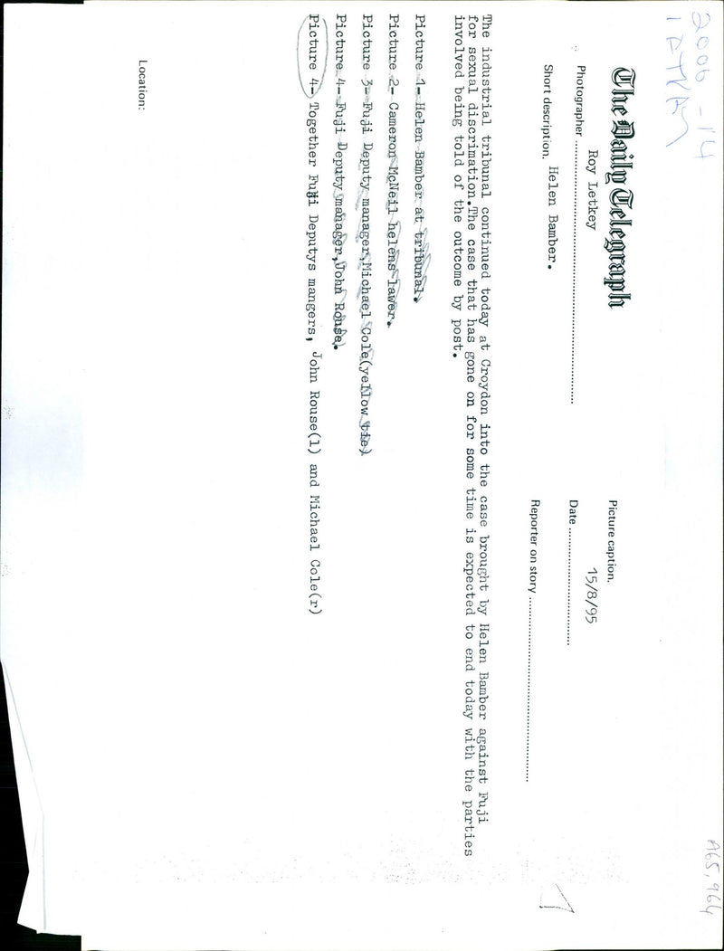 1995 THE INDUSTRIAL TRIBUNAL CONTINUED ROY LETKEY MICHAEL COLE TOGETHER JOHN - Vintage Photograph