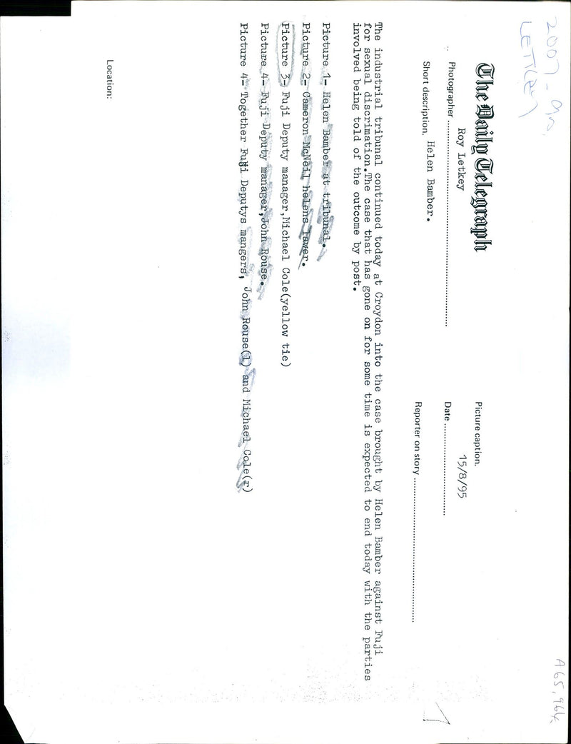 1995 THE INDUSTRIAL TRIBUNAL CONTINUED ROY LETKEY MICHAEL COLE TOGETHER JOHN - Vintage Photograph