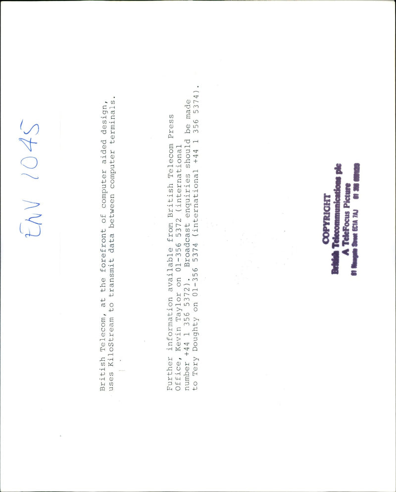 BRITISH TELECOM USES KILOSTREAM TRANSMIT DATA BETWEEN PRESS INTERNATIONAL - Vintage Photograph