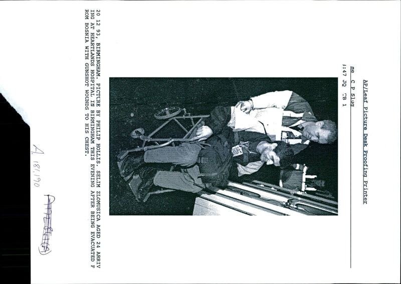 SELIM ZLOMUSICA AGED ARRIV ING HEARTLANDS HOSPITAL PHILIP HOLLIS - Vintage Photograph