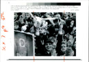 Albanian opposition demonstrators during the Democratic party rally of 1991 - Vintage Photograph