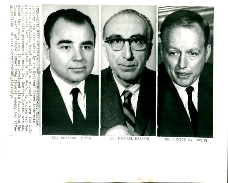 Dr. Michael DeBakey, Dr. Denton A. Cooley and Dr. Domingo Liotta. - Vintage Photograph
