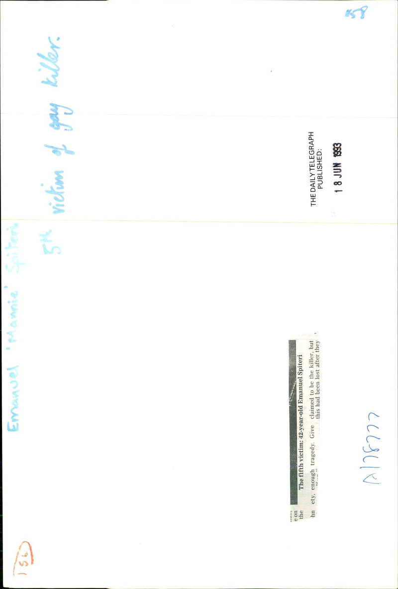 1993 EMANUEL MANNIE SALTER VICTIM GAY SPITERI PUBLISHED - Vintage Photograph