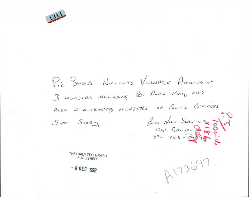 1992 NICHOLAS VERNAGE ACCUSED MURDERS INCLUDING SGT ALAN KING POLICE PUBLISHED - Vintage Photograph