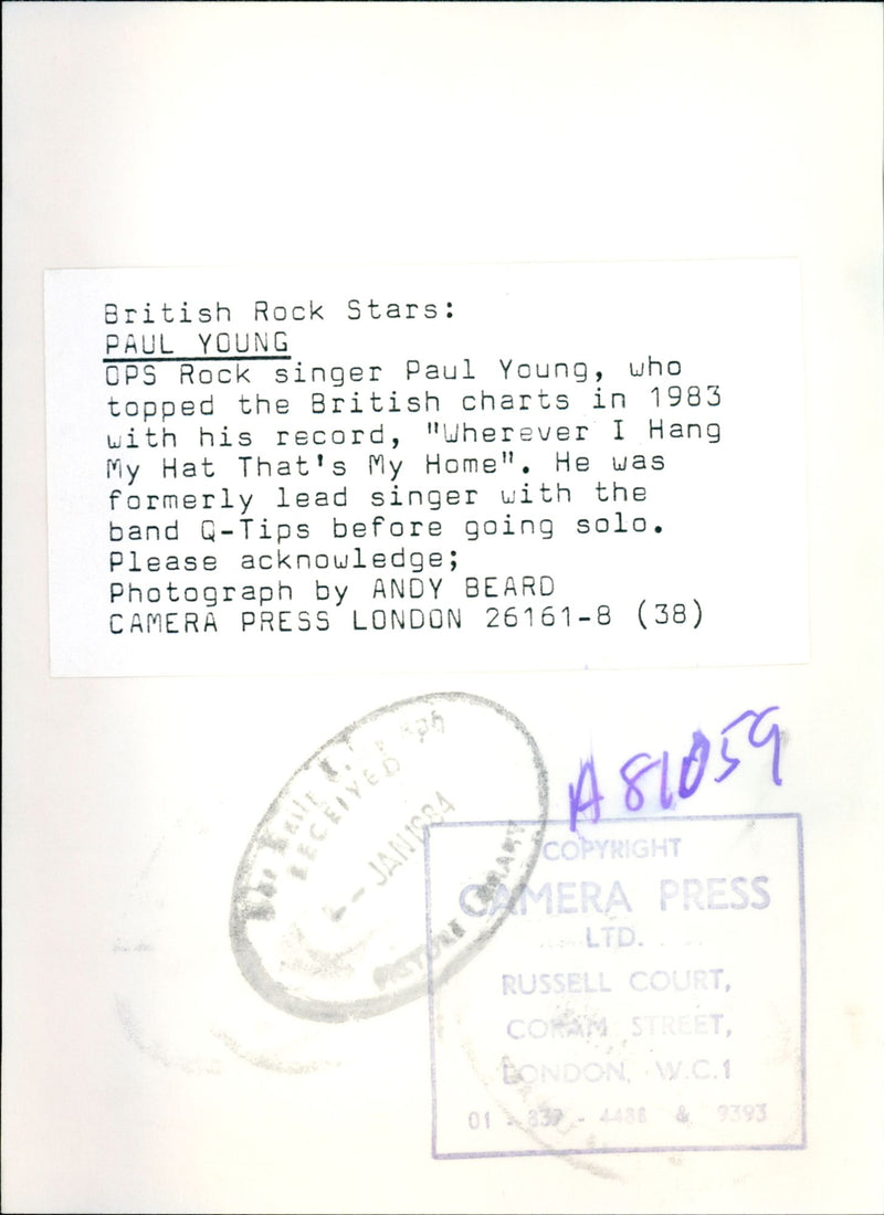 Paul Young, English singer and musician - Vintage Photograph