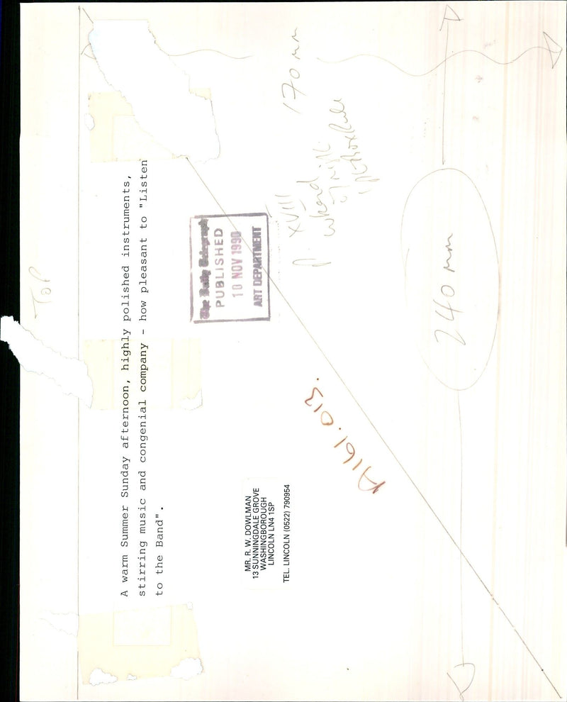 1990 WARM SUMMER SUNDAY AFTERNOON HIGHLY POLISHED MUSIC BAND COMPANY PUBLISHED - Vintage Photograph