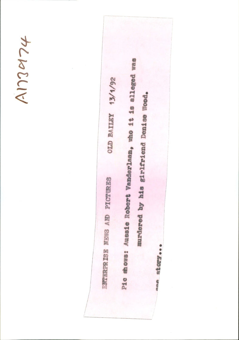 1992 AUSSIE ROBERT VANDERLAAN WHO ALLEGED WAS MURDERE OLD BAILEY DENISE - Vintage Photograph