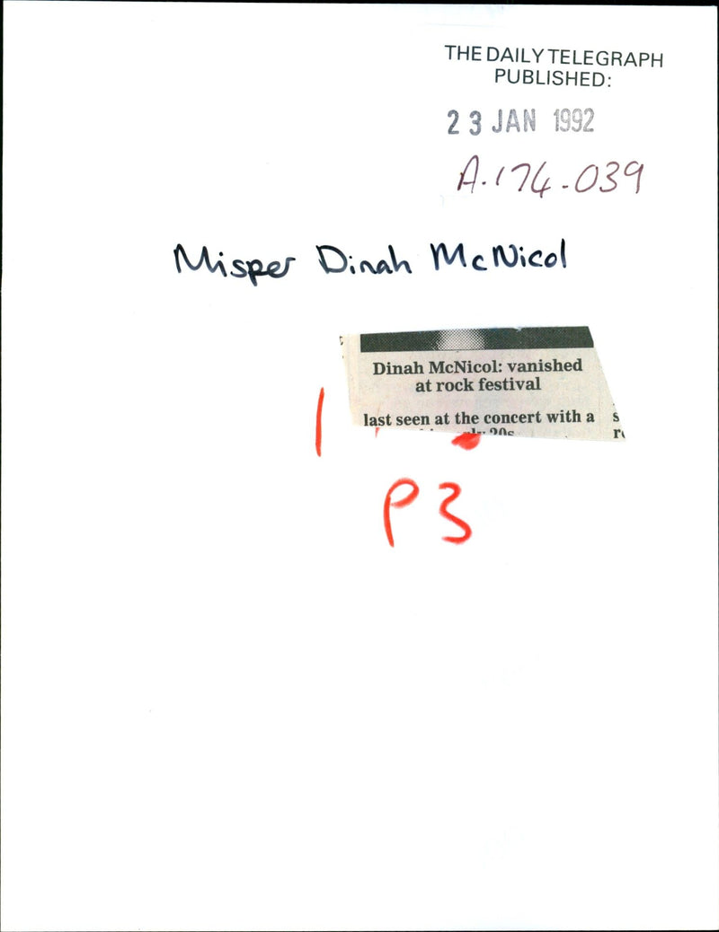 1992 DINAH MCNICOL VANISHED ROCK FESTIVAL LAST SEEN THE PUBLISHED CONCERT - Vintage Photograph