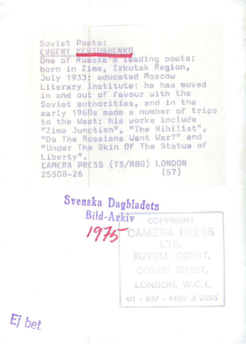 Yevgeny Yevtushenko, poet - Vintage Photograph