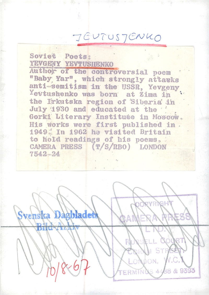 Yevgeny Yevtushenko, poet - Vintage Photograph