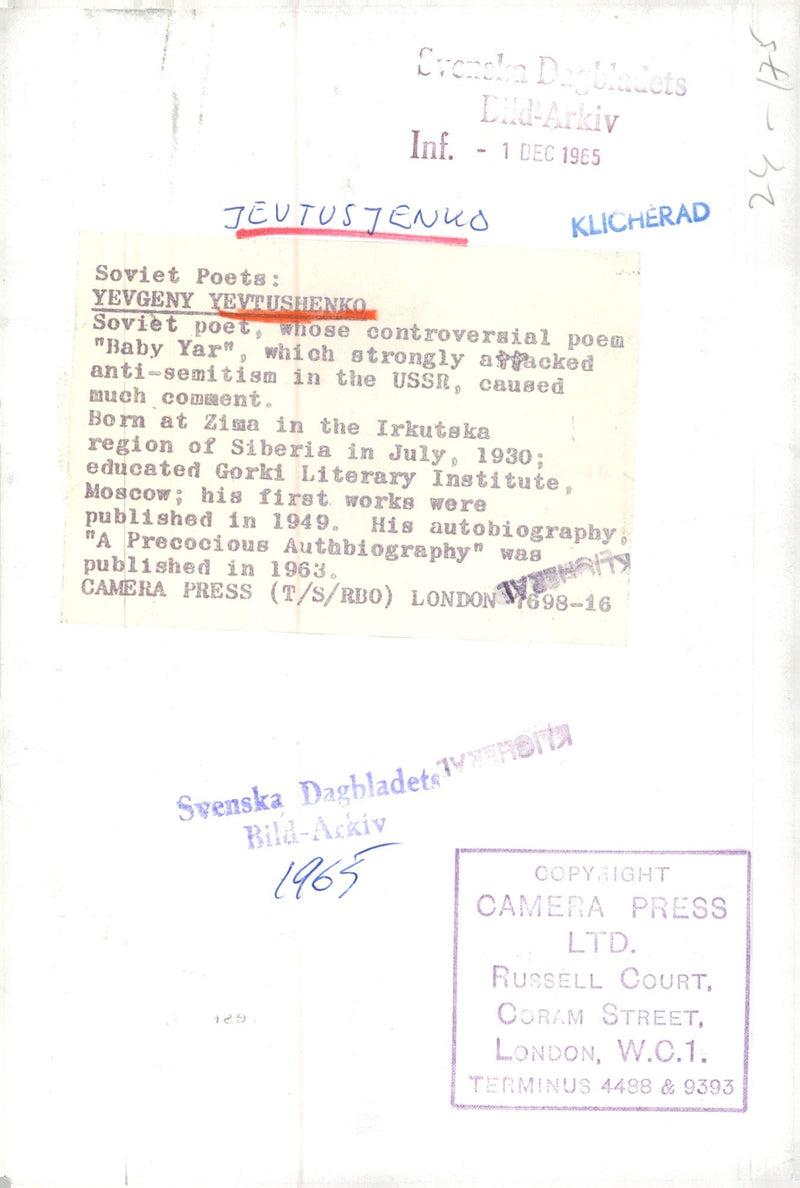 Yevgeny Yevtushenko, poet - Vintage Photograph