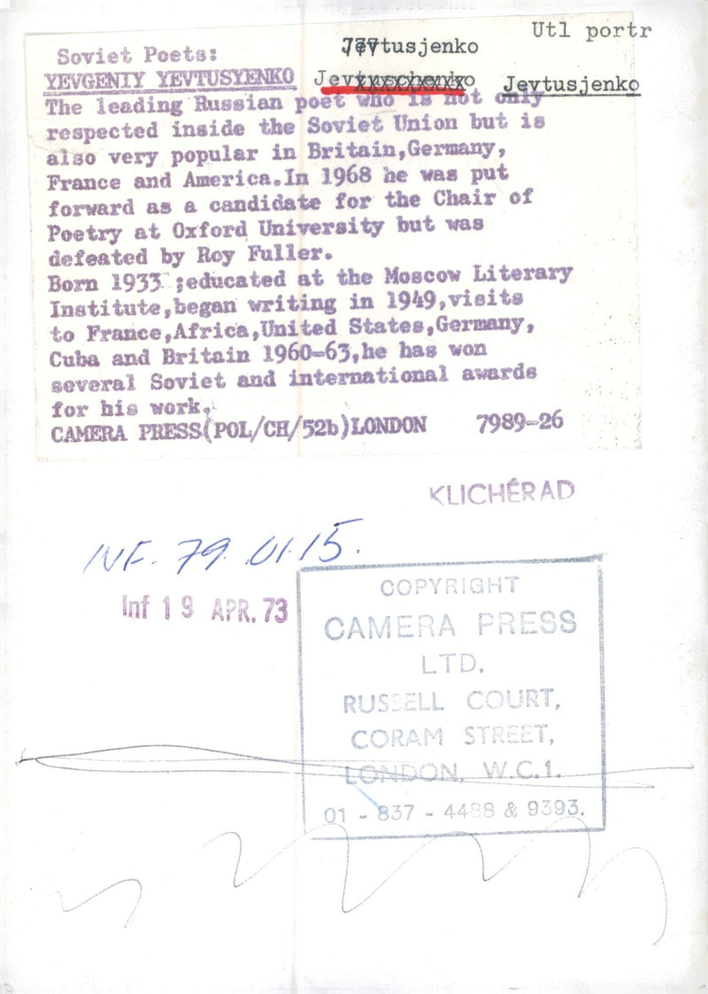 Yevgeny Yevtushenko, poet - Vintage Photograph