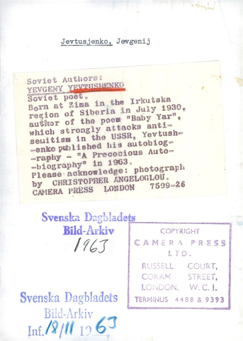 Yevgeny Yevtushenko, poet - Vintage Photograph