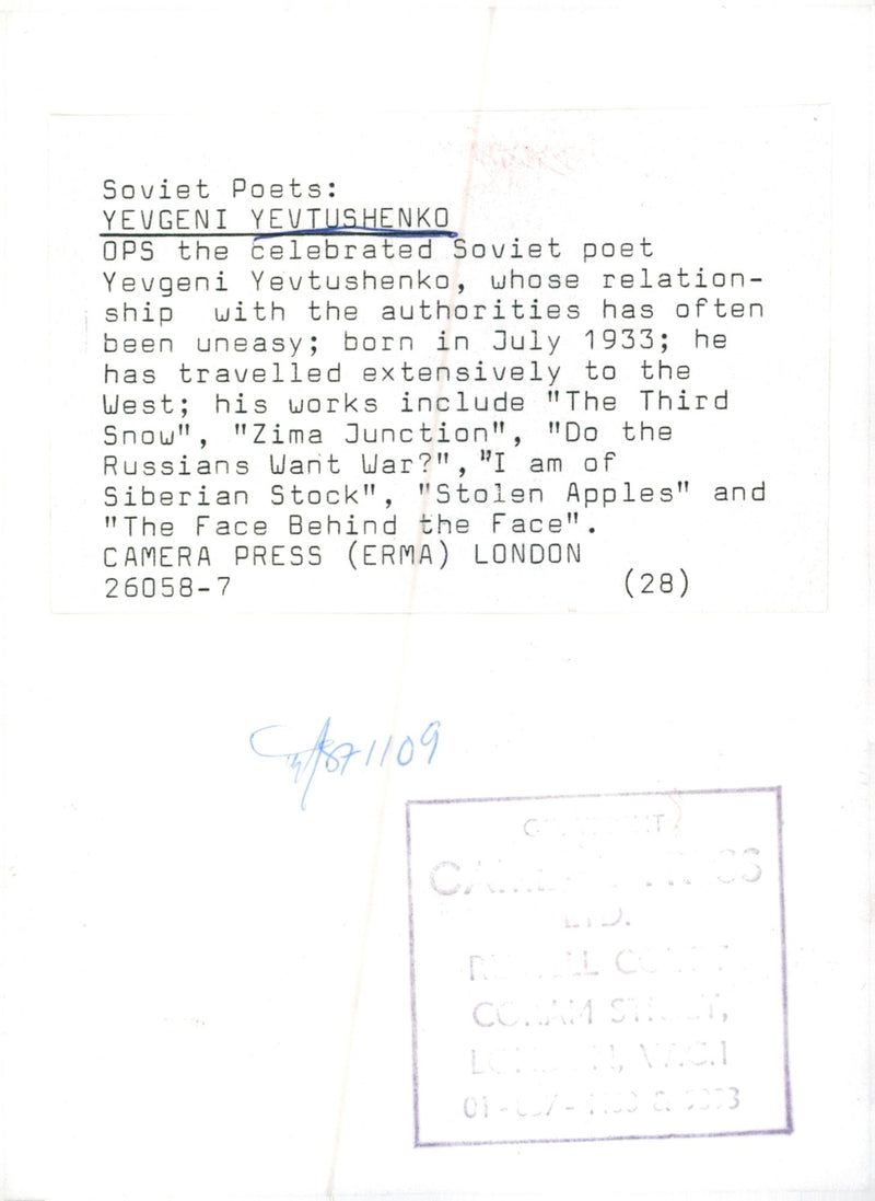 Yevgeny Yevtushenko, poet - Vintage Photograph