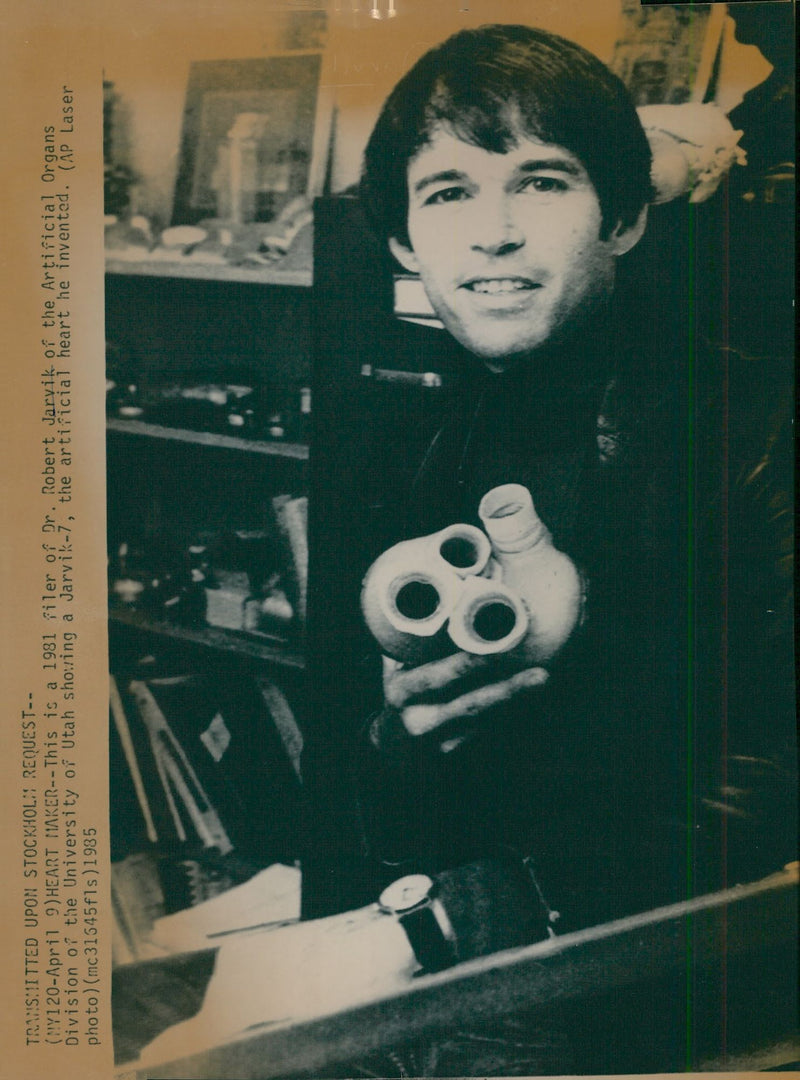 Dr. Robert K. Jarvik with the artificial heart Jarvik-7 - Vintage Photograph