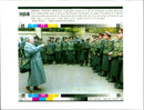 A Babushka Shouts at a Line of Militiamen - Vintage Photograph