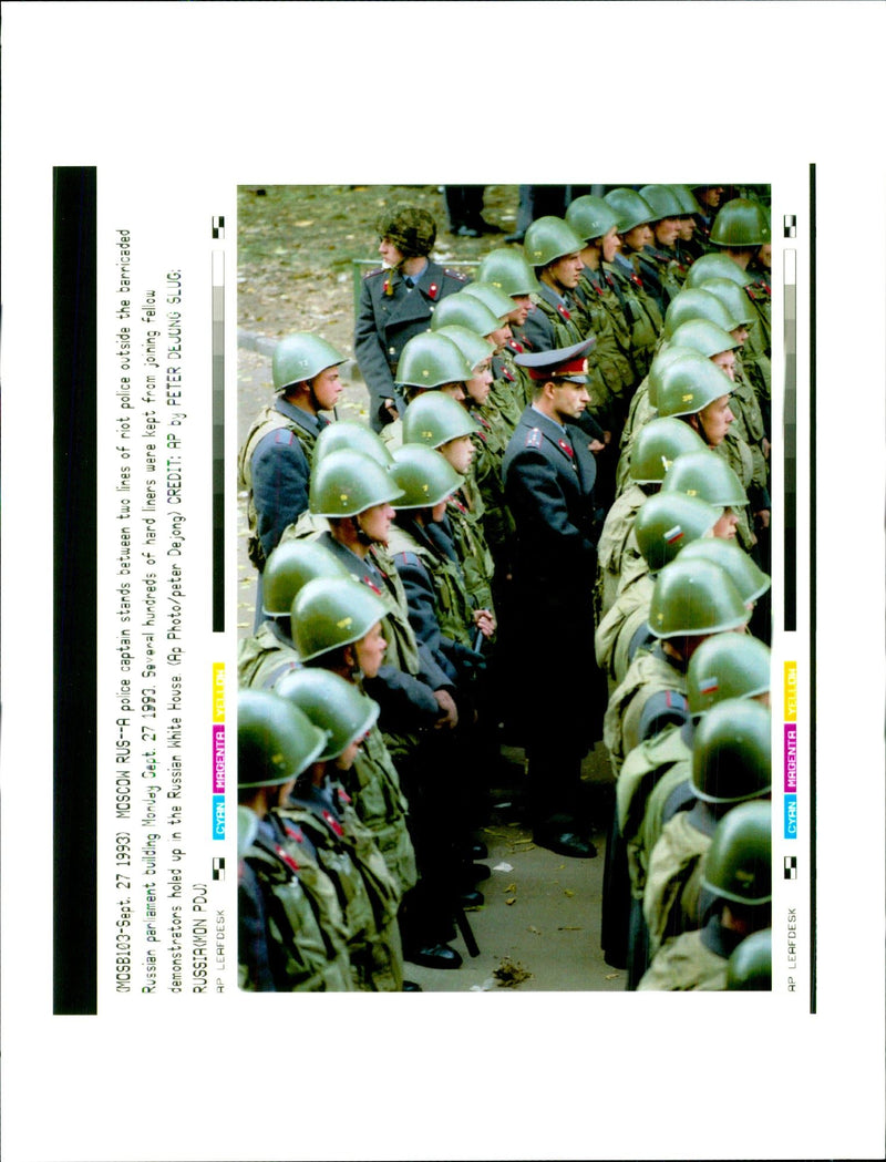 Police Captain Stands Between Two Lines of Riot Police - Vintage Photograph