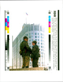 Two Armed Soldiers Stand Guard Russian Parliament Building - Vintage Photograph