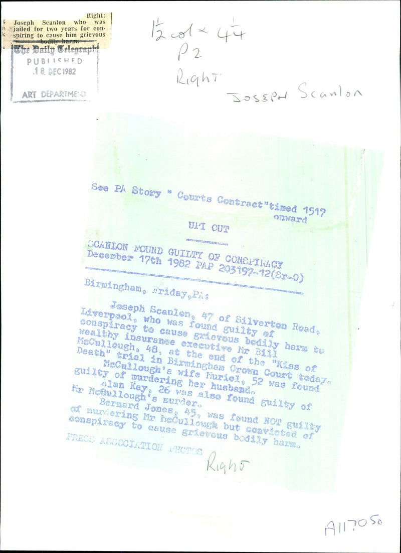 Joseph Scanlon, found Guilty of Bill McCullough's murder - Vintage Photograph