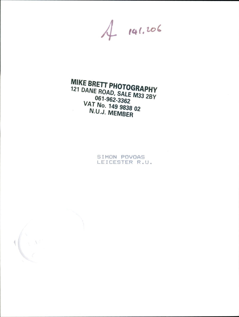 Simon Povoas, Leicester R.U. - Vintage Photograph