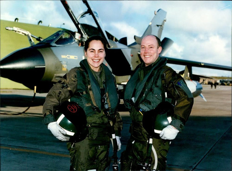 Flt Lt. Jo Salter with John Paul Wallace - Vintage Photograph