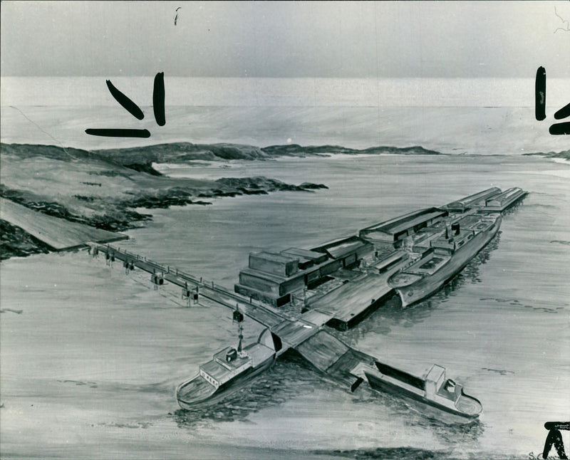 Floating Docks. - Vintage Photograph