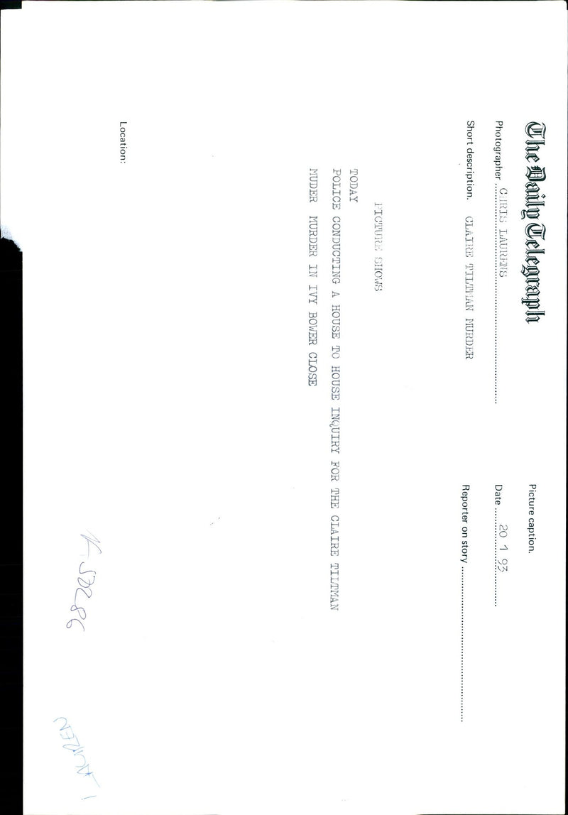 POLICE ARE INVESTIGATING THE MURDER CLAIRE TIMWAN NAN CHRIS LAURIS - Vintage Photograph