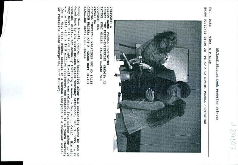 1995 BENNY GENE POWELL WAS SENTENCED YEARS THUR BACH USA WRITER PRESS GERMAN - Vintage Photograph