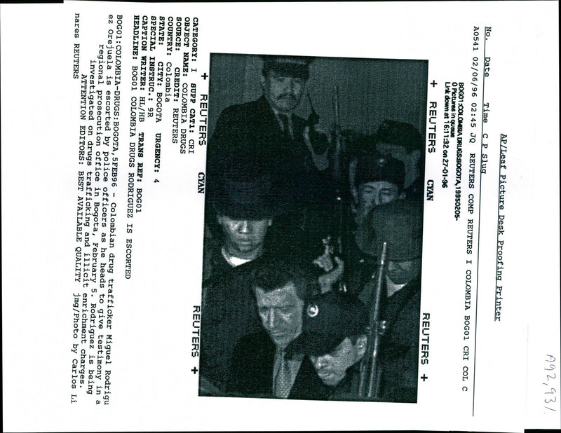 1996 COLOMBIAN DRUG TRAFFICKER MIGUEL RODRIGU CARLOS POLICE WRITER COUNTRY - Vintage Photograph