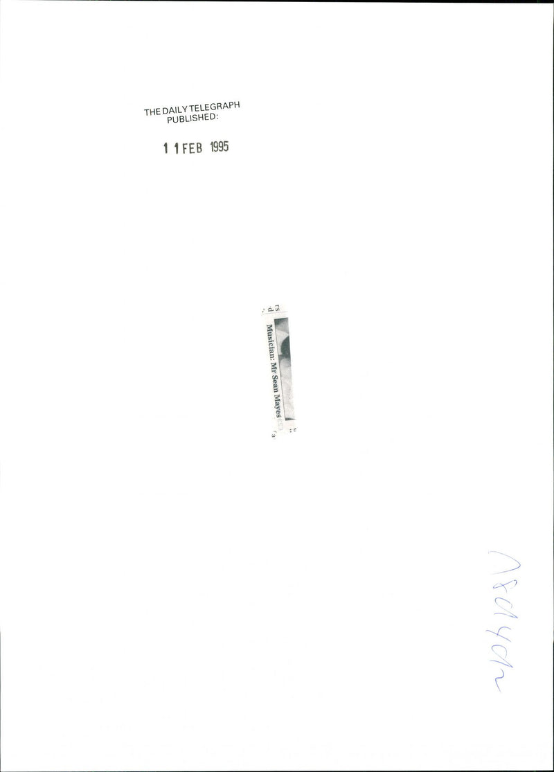 1995 THE DAILY TELEGRAPH PUBLISHED FEB MUSICIAN SEAN MAYES PHP - Vintage Photograph