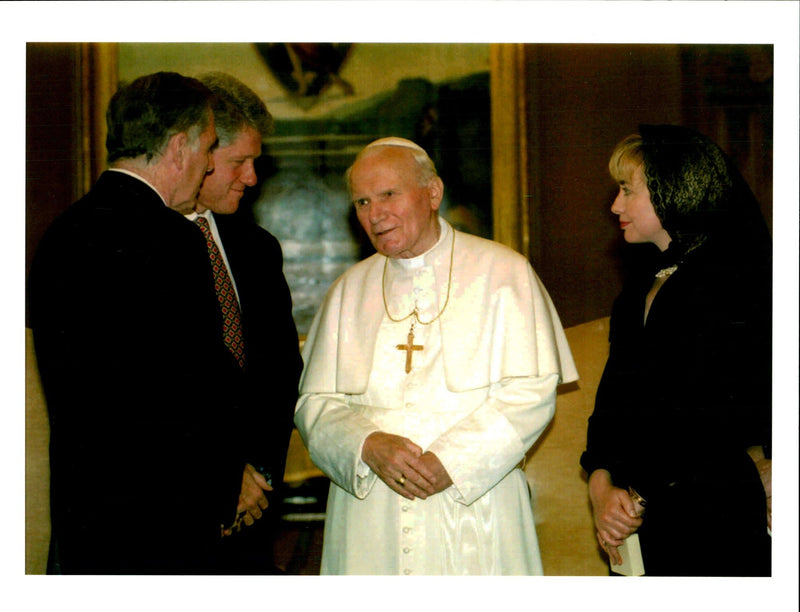 Pope John Paul II, President Bill Clinton, and Hillary Clinton - Vintage Photograph