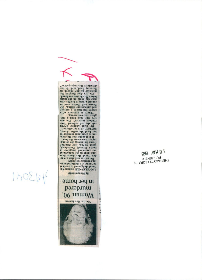 1995 VICTIM MRS SAXTON WOMAN MURDERE MICHAEL SMITH WAR DEATH PUBLISHED MEMBER - Vintage Photograph