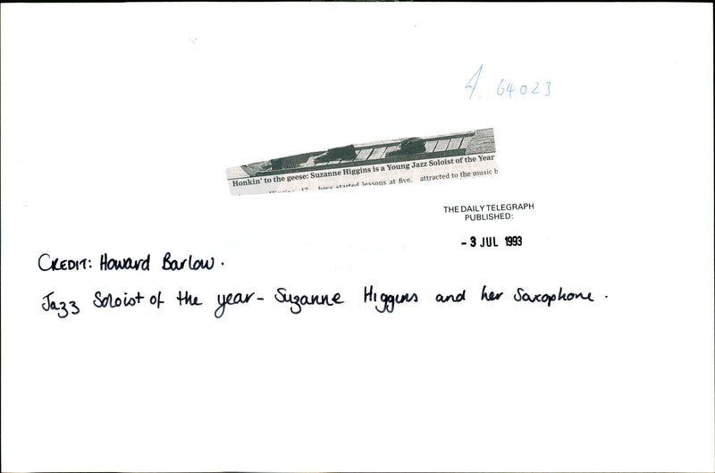 1993 SUZANNE HIGGINS YOUNG JAZZ SOLOIST HOWARD BARLOW MUSIC PUBLISHED - Vintage Photograph