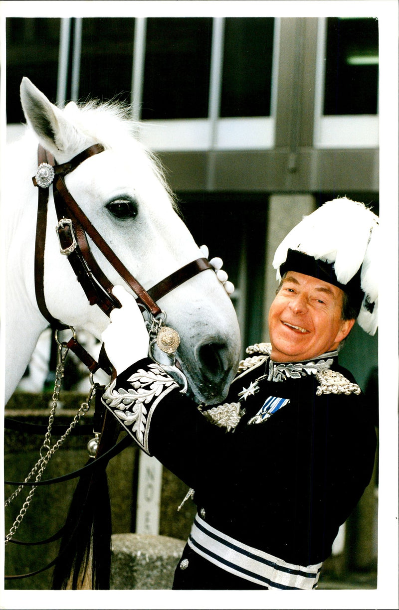 Police Commissioner Sir Peter Imbert with horse 'Imbert' - Vintage Photograph