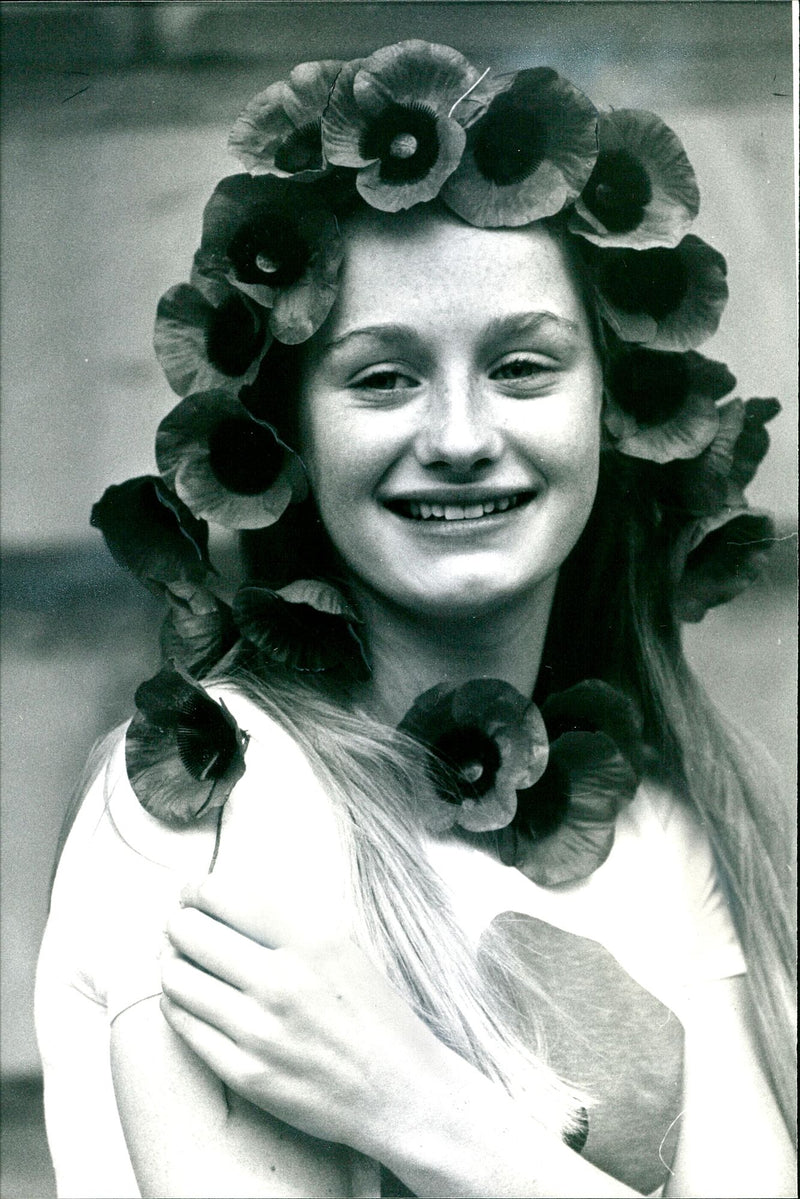 Alexis Hurst, a member of the cast of the musical "Annie," at the Poppy Day Appeal - Vintage Photograph