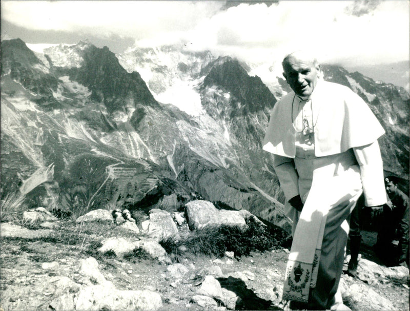 Pope John Paul II Visiting a shrine in Mont Blanc in the Alps - Vintage Photograph