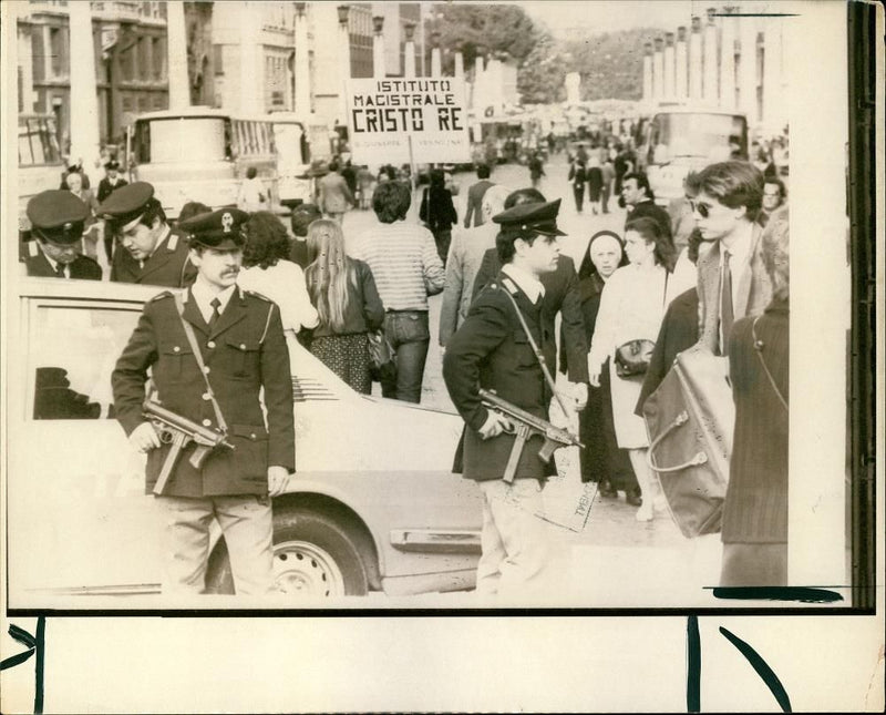 High security in street after Pope John Paul II assassination attempt - Vintage Photograph