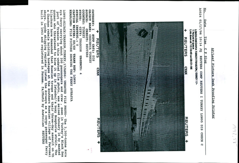 1996 THE AVRA SYA FERRY CARRYING ANATOLIAN REUTERS SHIP WRITER RUSSIAN BUILT - Vintage Photograph