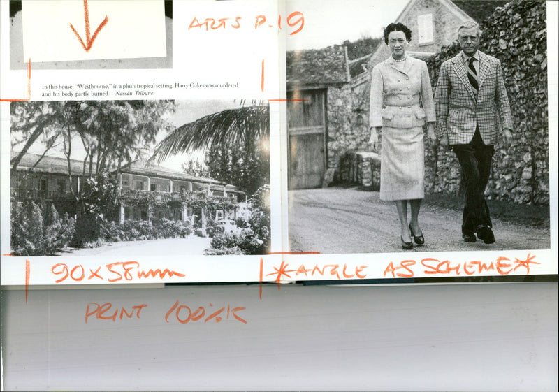 Fifty years after Oakes (far left) was found murdered in his Bahamas home (top left) - Vintage Photograph