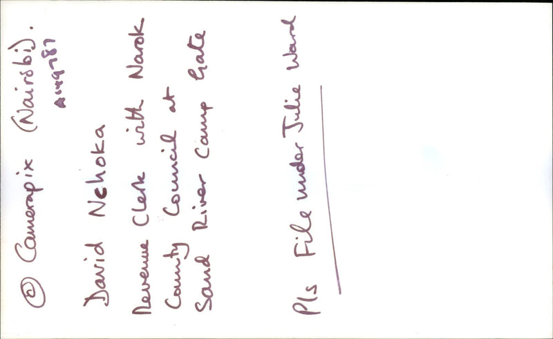 CAMERAPIX NAIROBI DAVID NEHOKA REVENUE CLERK WITH NAROK COUNTY COUNCIL - Vintage Photograph