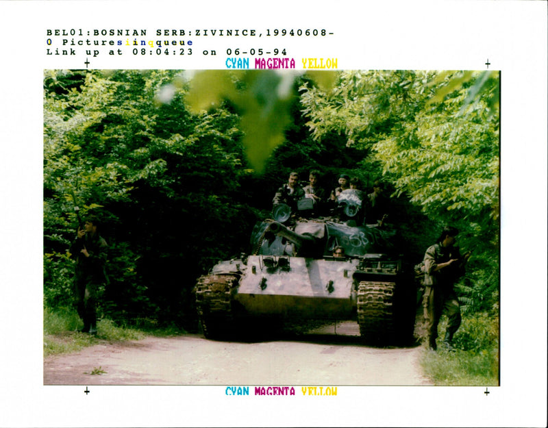 1994 BOSNIAN SERB SOLDIERS SIT TOP TANK DURI NICK ROGERS WRITER COUNTRY - Vintage Photograph