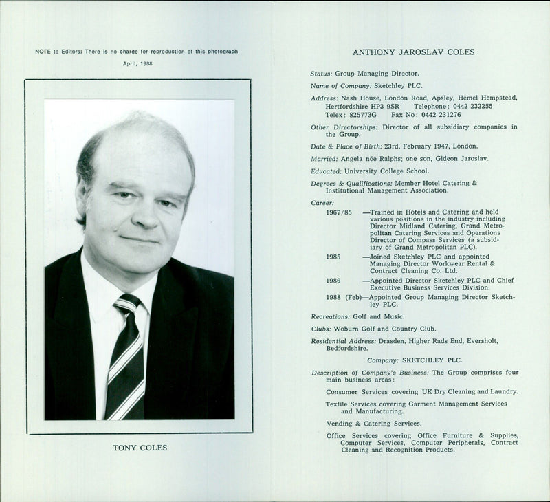 1988 THI ANTHONY JAROSLAV ANGELA NEE MUSIC ENGLAND CAREER INCLUDING PUBLISHED - Vintage Photograph