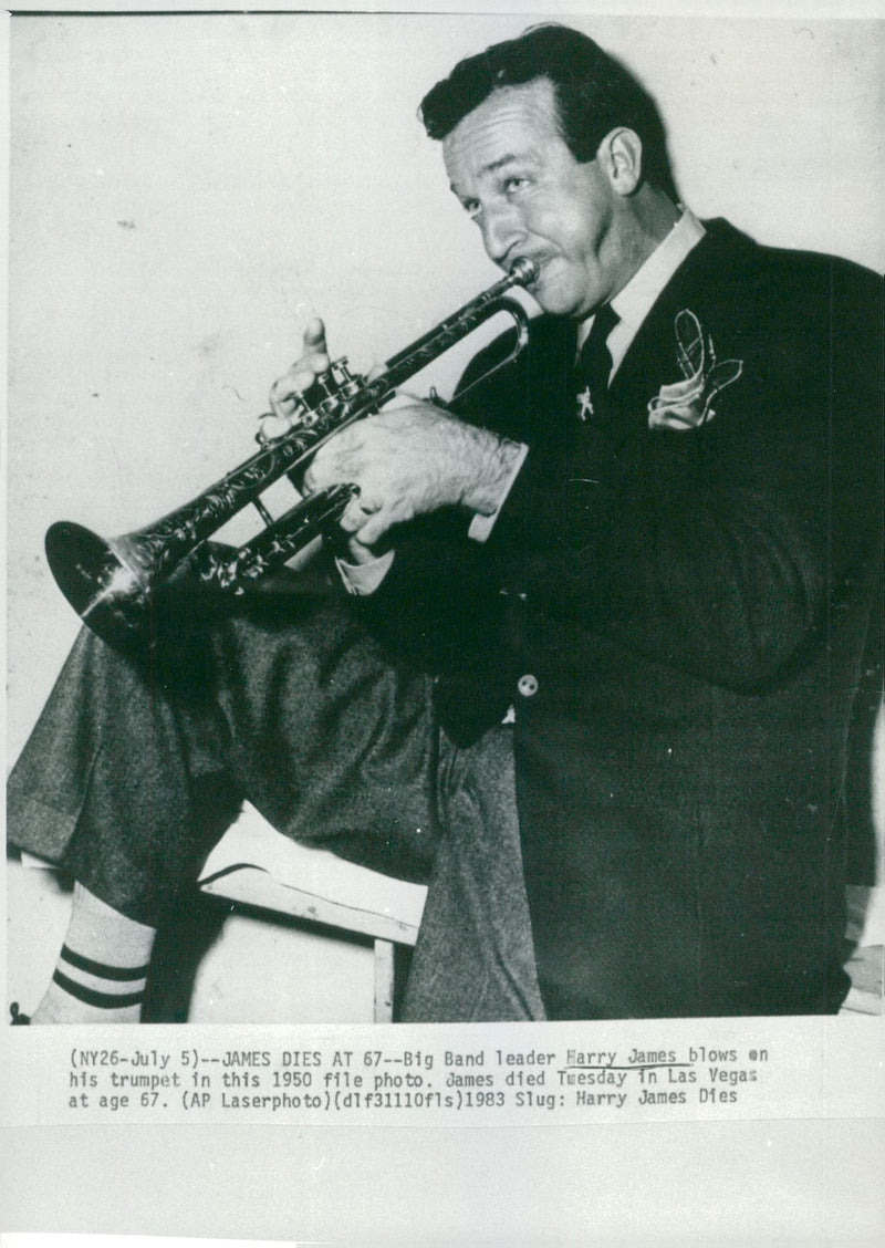 American musician Harry James plays his trumpet in 1950. - Vintage Photograph