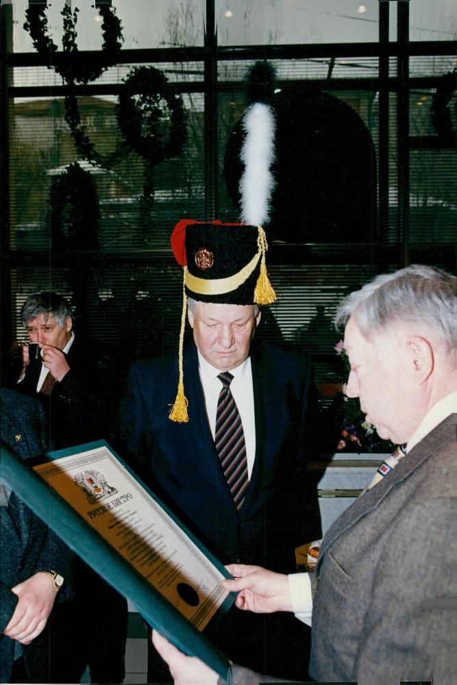 Boris Yeltsin on a local food chain - Vintage Photograph